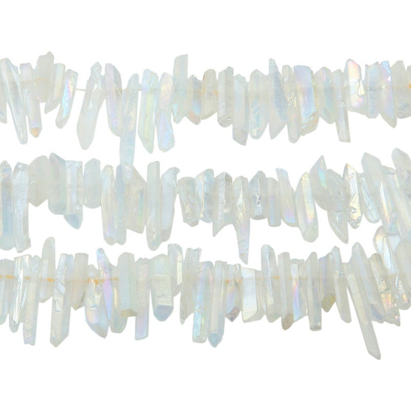 SUNYIK Angel Aura Quartz Titanium Coated Crystal Points Quartz Rough Sticks Spikes Point Beads 15 inch Strand Drilled - Image 4